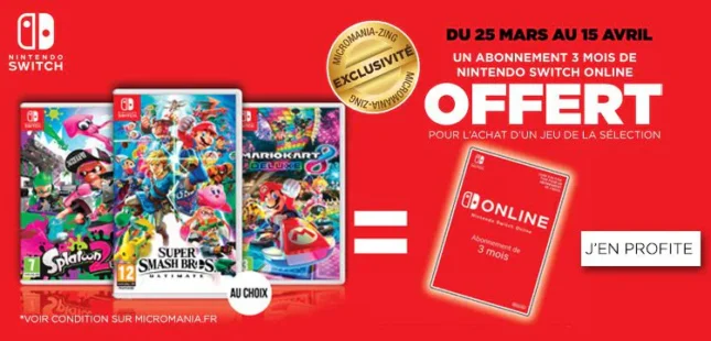 [Bon plan] 3 mois d'abonnement Nintendo Switch Online pour l'achat d'un jeu chez Micromania