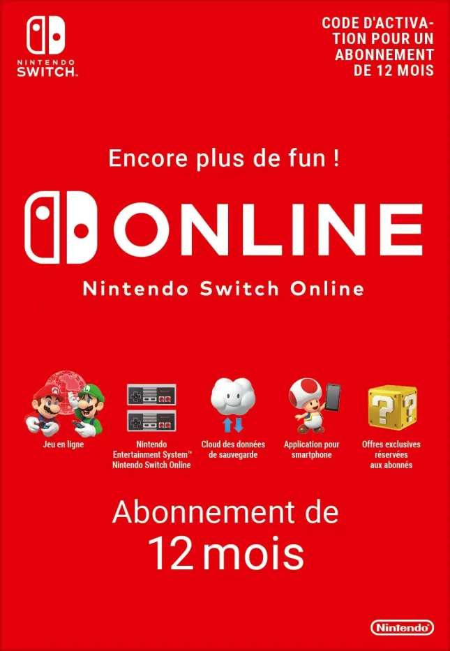 Abonnement Nintendo Switch Online : abonnement 12 mois