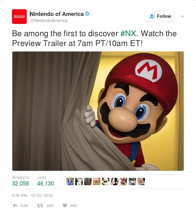 Lancement de la Nintendo NX dans quelques heures