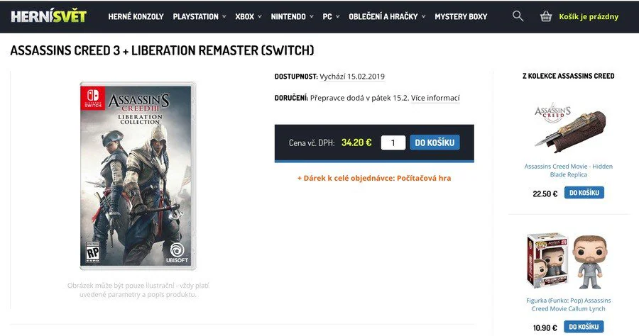 Jeu Assassin's Creed III Liberation Collection sur Nintendo Switch : listing Tchèque