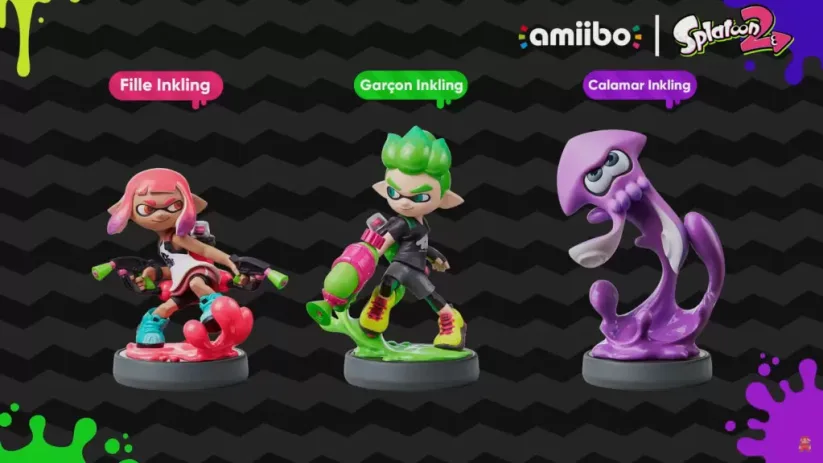 Nouveaux Amiibos : garçon Inkling, fille Inkling et calamar Inkling