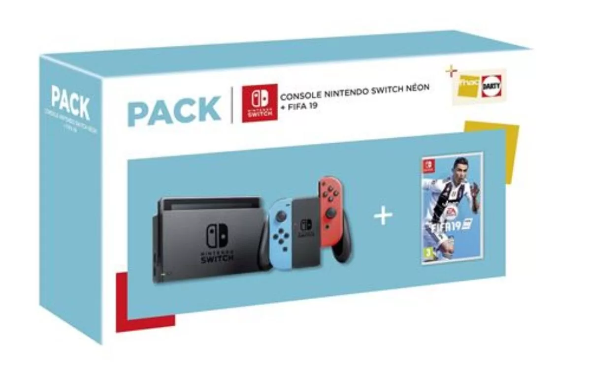 Bundle Nintendo Switch néon avec Fifa 19, guide officiel et DLC inclus