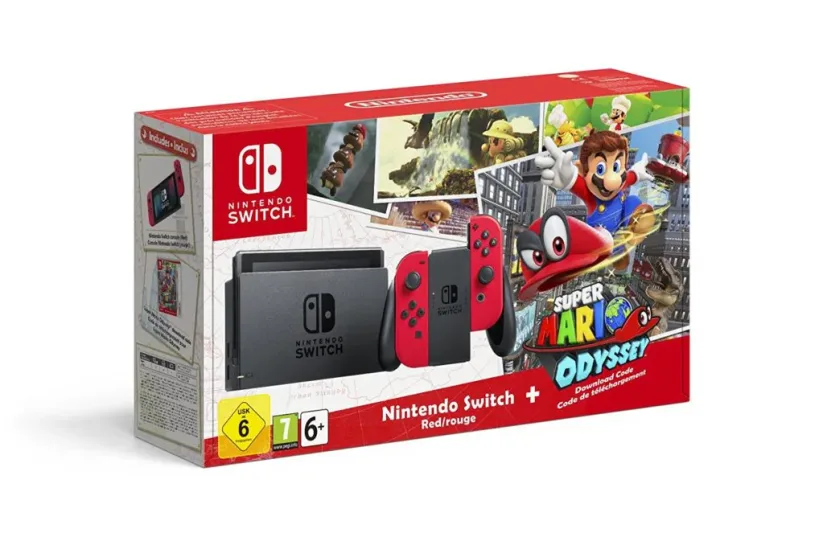 Bundle Nintendo Switch rouge et Super Mario Odyssey
