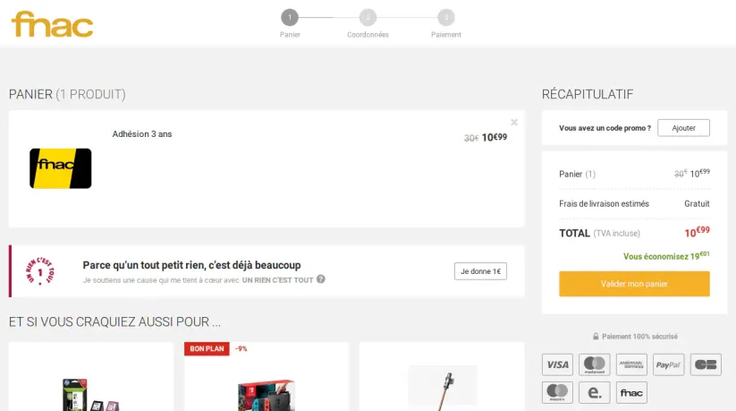 [Bon plan] La carte Fnac 3 ans à 10€99 au lieu de 30€