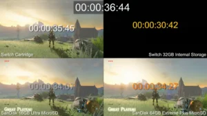 Comparaison du temps de chargement cartouche, mémoire interne et cartes SD sur Nintendo Switch
