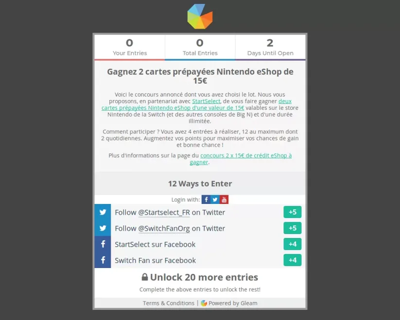 Deux cartes Nintendo eShop de 15€ à gagner