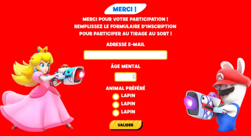 Concours Fnac Mario + The Lapins Crétins Kingdom Battle : validation de la participation