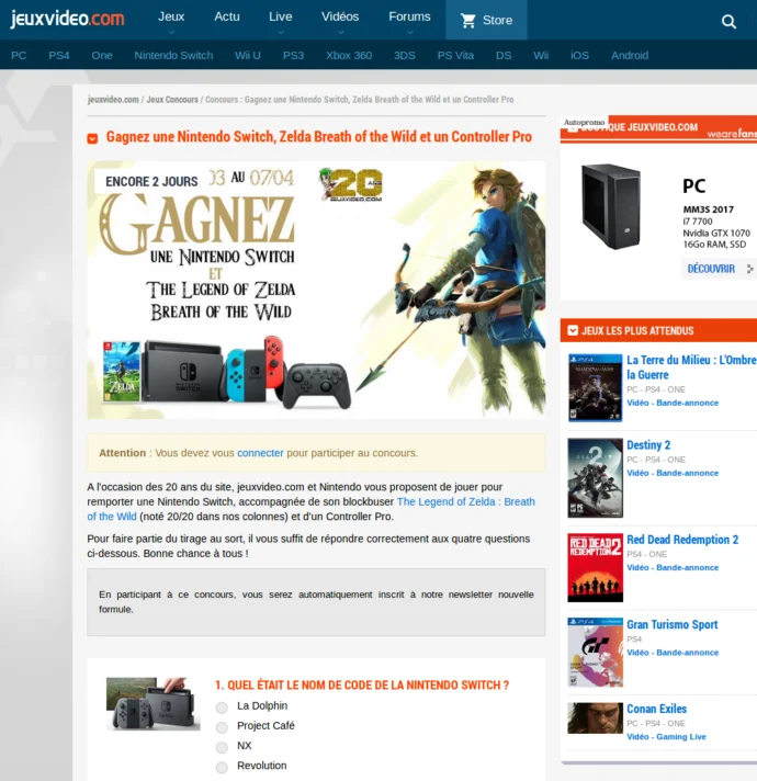 Concours : gagnez un pack Nintendo Switch avec Joy-Con néon + The Legend of Zelda : Breath of the Wild + Manette Switch Pro