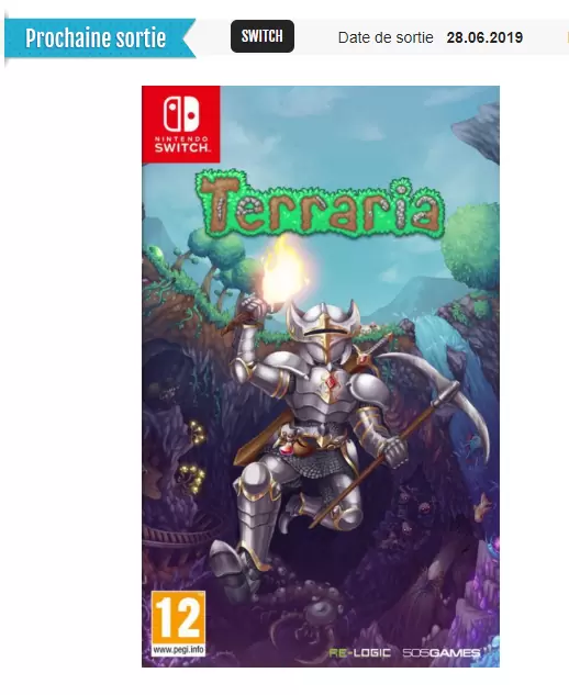 Date de sortie Terraria Nintendo Switch