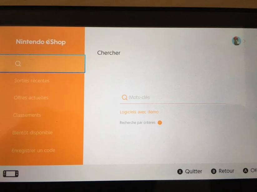Image présentant la recherche de démos sur l'eShop de la Nintendo Switch