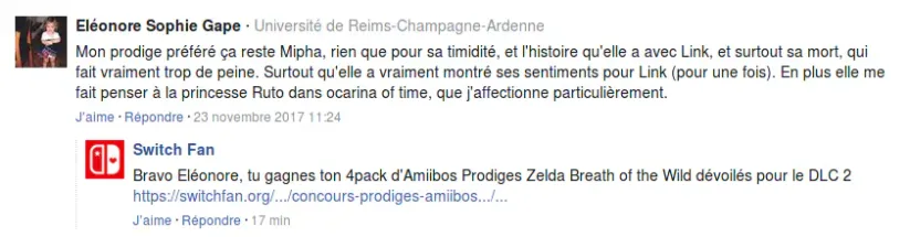 Gagnante du concours pack Amiibos des Prodiges Zelda Breath of the Wild