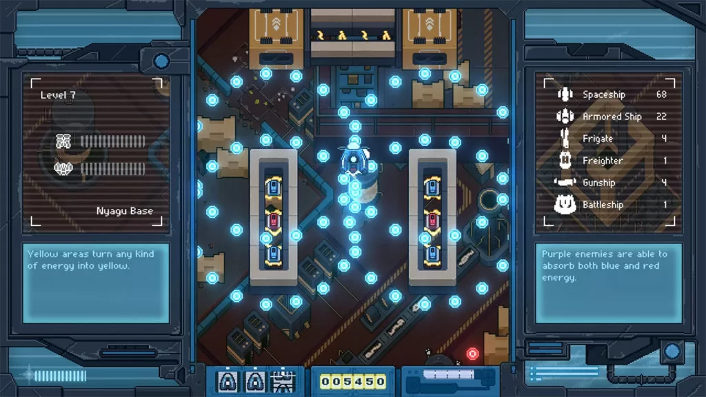 Jeu Iro Hero sur Nintendo Switch : zones jaunes et ennemis violets