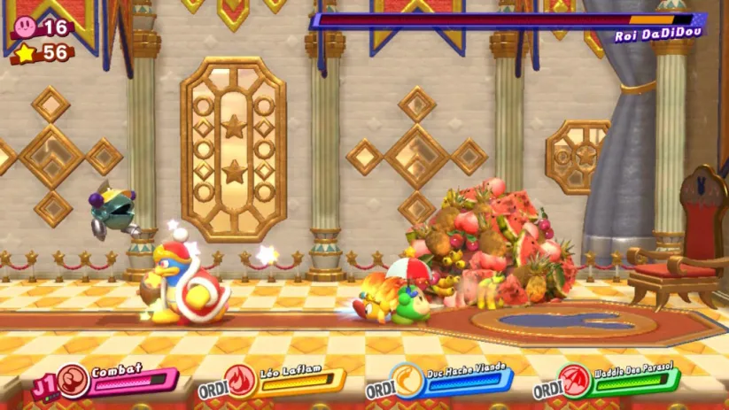 Jeu Kirby Star Allies sur Nintendo Switch : Combat contre le Boss Roi Dadidou