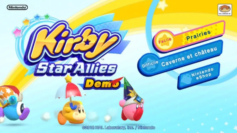 Jeu Kirby Star Allies sur Nintendo Switch : menu de la démo