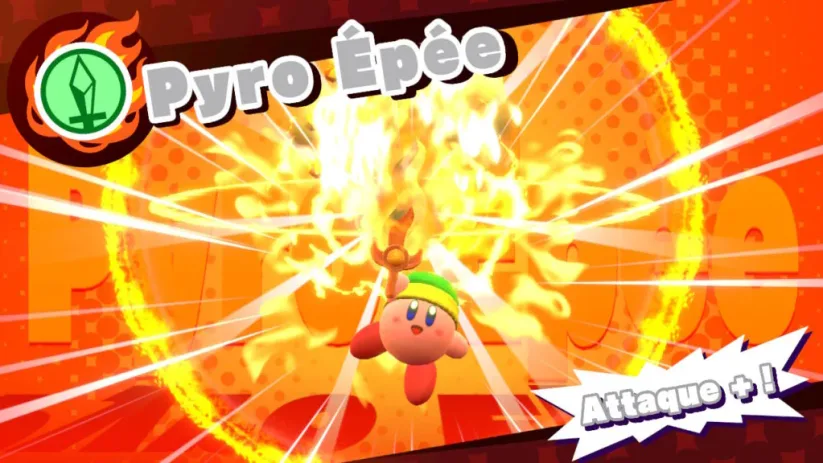 Jeu Kirby Star Allies sur Nintendo Switch : amélioration de l'épée par le feu