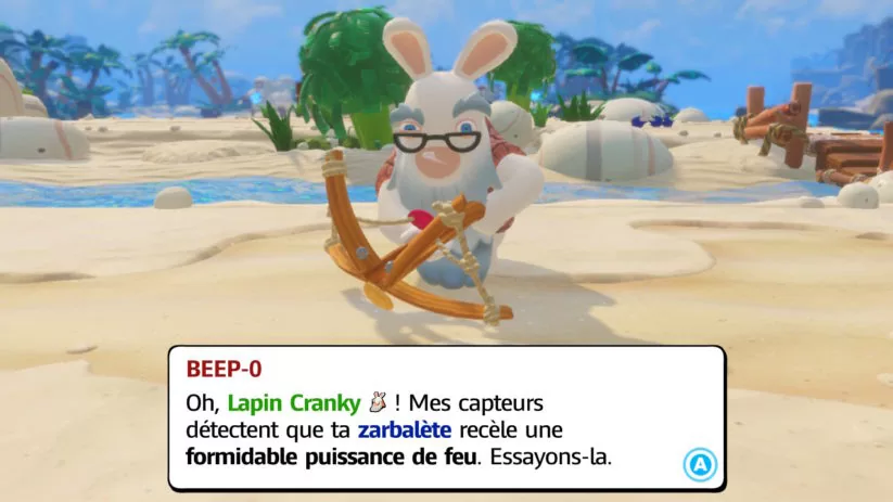 Jeu Mario + The Lapins Crétins : Kingdom Battle sur Nintendo Switch : DLC Donkey Kong Adventure : présentation de l'arme principale de Lapin Cranky