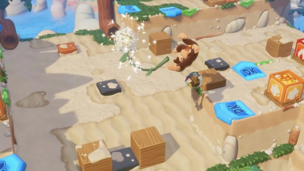 Jeu Mario + The Lapins Crétins : Kingdom Battle sur Nintendo Switch : DLC Donkey Kong Adventure : utilisation des plateformes dédiées à Donkey