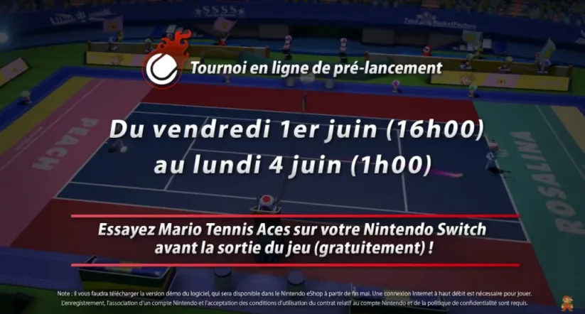 Jeu Mario Tennis Aces sur Nintendo Switch : dates du tournoi de pré-lancement