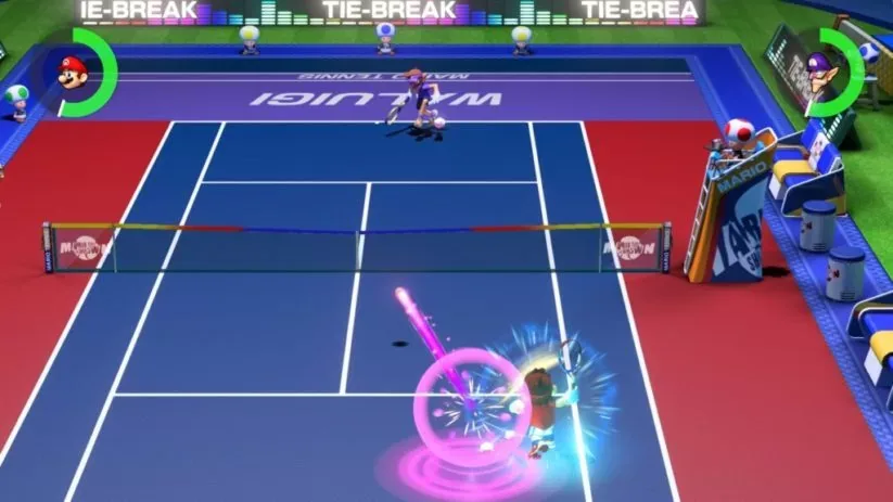 Screenshot du jeu Mario Tennis Aces sur Nintendo Switch : aperçu d'un match