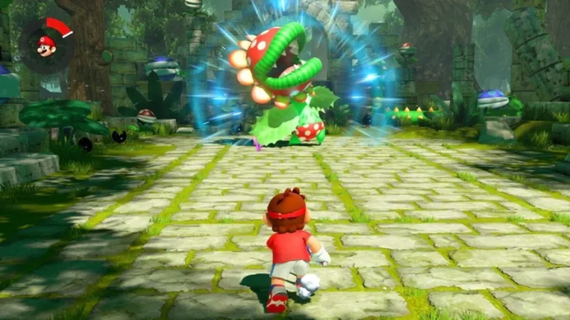 Screenshot du jeu Mario Tennis Aces sur Nintendo Switch : mode Histoire et plante piranha