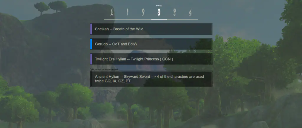 Image du mini-jeu en ligne pour apprendre l'hylien de Zelda Breath of the Wild