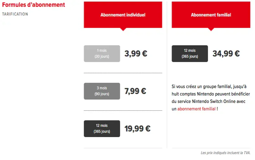 Nintendo Switch Online : formules d'abonnement