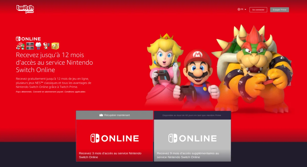 [Bon plan] 12 mois Nintendo Switch Online offerts pour les abonnés Twitch Prime ou Amazon Prime