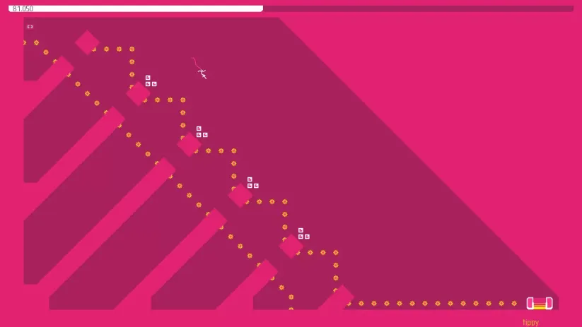 Jeu N++ sur Nintendo Switch : exemple de niveau en skin rose contrastant