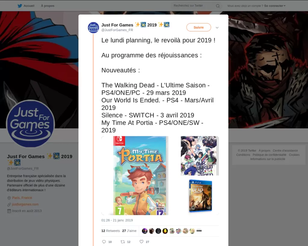 Our World is Ended, Silence et My Time at Portia arrivent en 2019, Trüberbrook, Fate Extella/Link et Bomber Crew reportés