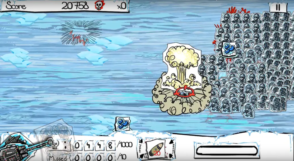 Jeu Paper Wars : Cannon Fodder Devastated sur Nintendo Switch : pouvoir de glace pour ralentir les ennemis