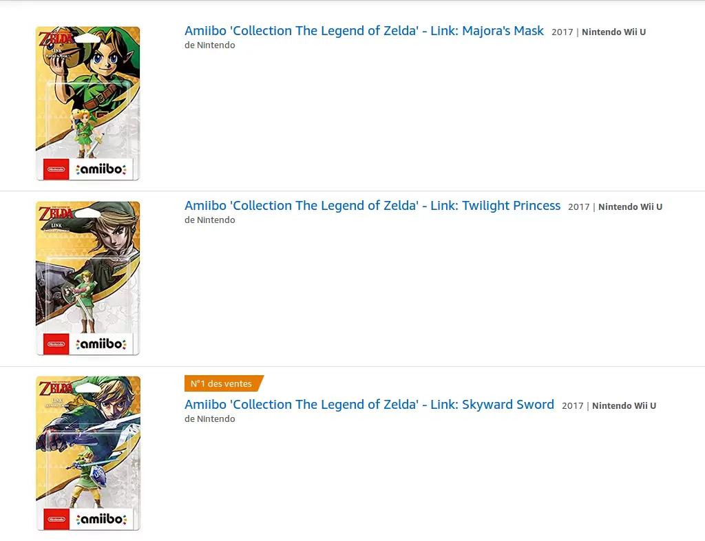 Amiibos Link Majora’s Mask, Link Skyward Sword et Link Twilight Princess : précommande disponible, restock en juin