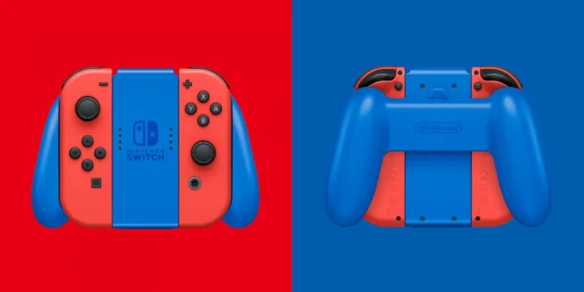 Console Nintendo Switch Super Mario Edition Limitée : gros plan sur le grip et ses Joy-Cons
