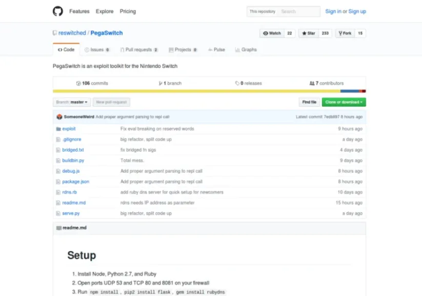 Le code du hack PegaSwitch par ReSwitched disponible sur GitHub
