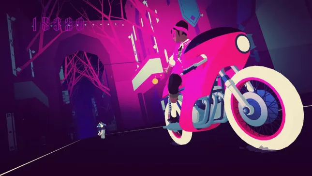 Jeu Sayonara Wild Hearts sur Nintendo Switch : poursuite à moto