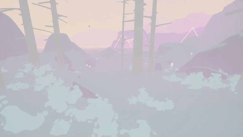 Screenshot du jeu Shape of the World sur Nintendo Switch : suivez les triangles qui s'élèvent à l'horizon