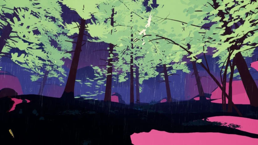 Screenshot du jeu Shape of the World sur Nintendo Switch : une épopée magnifique dans la nature avec une palette de couleurs exceptionnelle