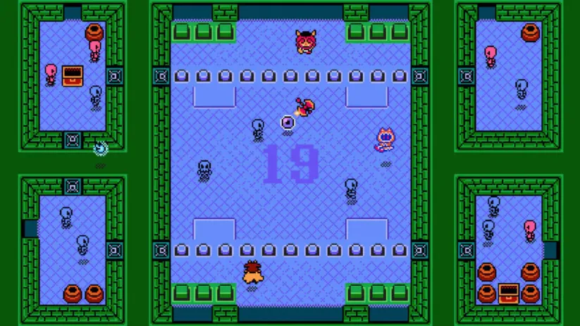 Jeu SpiritSphere DX sur Nintendo Switch : les boutons au sol ouvrent l'accès au but