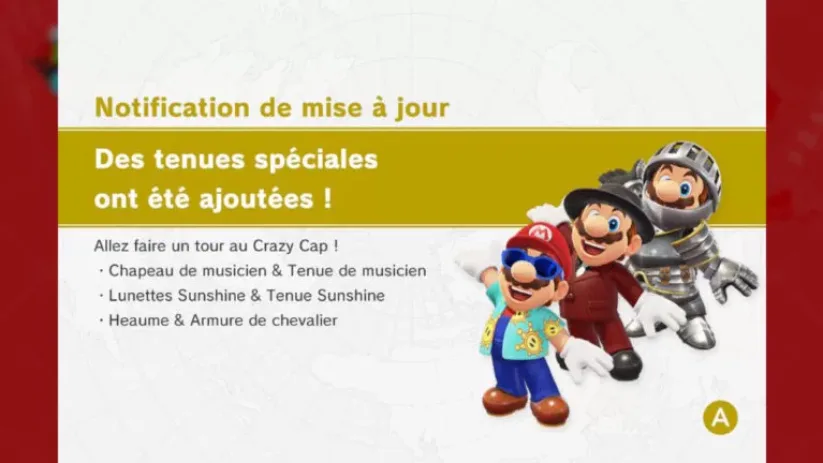 Jeu Super Mario Odyssey sur Nintendo Switch : nouvelles tenues