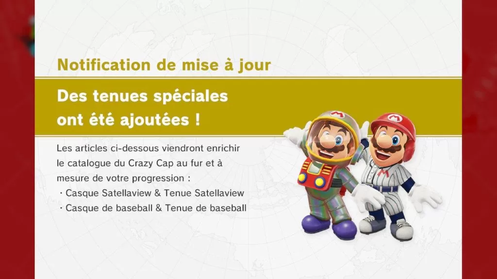 Super Mario Odyssey : une mise à jour avec 2 tenues Satellaview et baseball