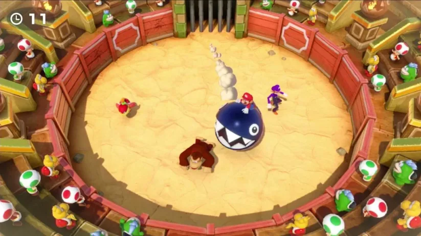Jeu Super Mario Party sur Nintendo Switch : un joueur contrôle le Chomp et doit éliminer les autres