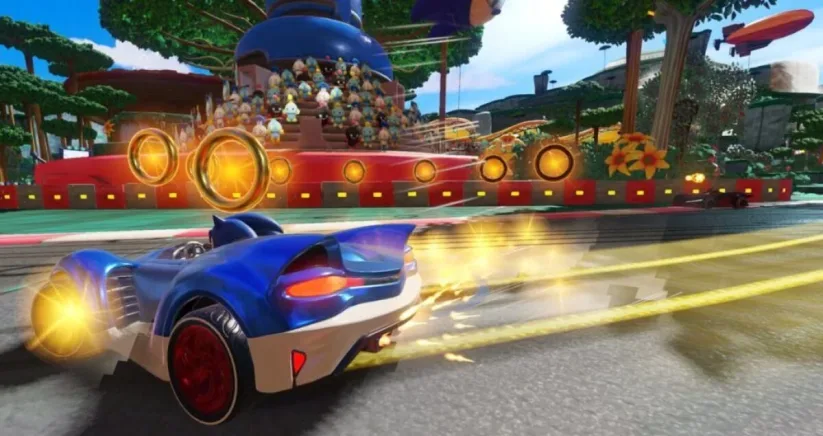 Screenshot du jeu Team Sonic Racing sur Nintendo Switch : dérapage de Sonic