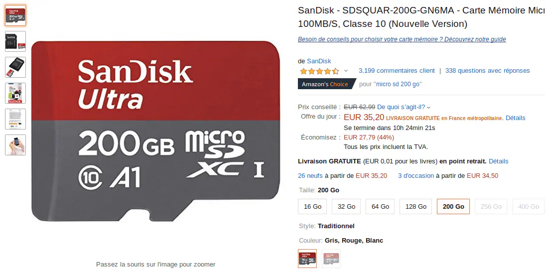 [Vente Flash] 35€20 pour la carte micro SDXC 200Go SanDisk Ultra