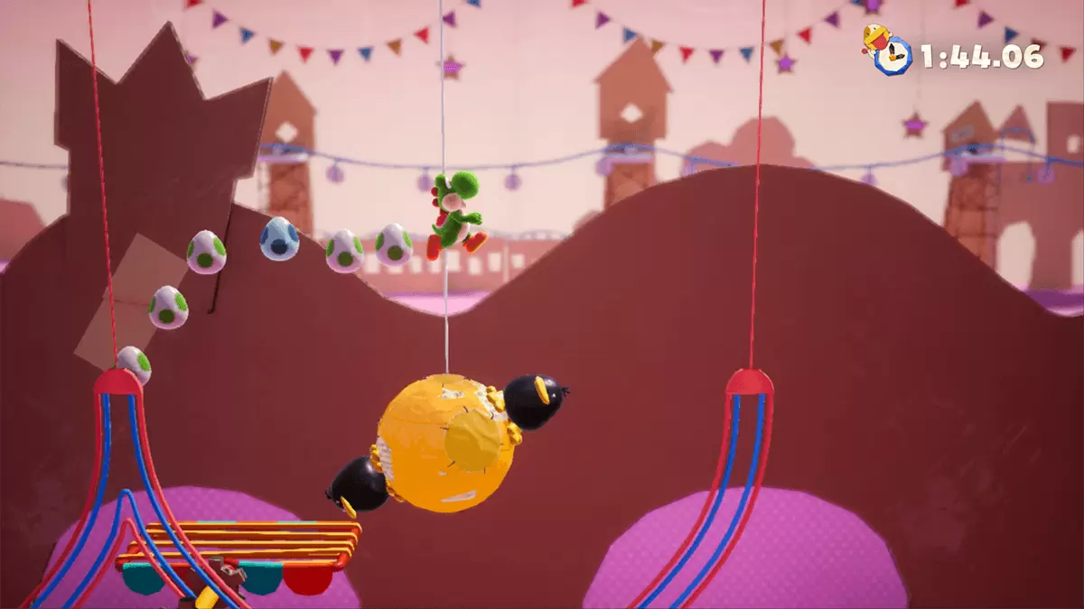 Jeu Yoshi's Crafted World sur Nintendo Switch : une ribambelle d'oeuf vous suit